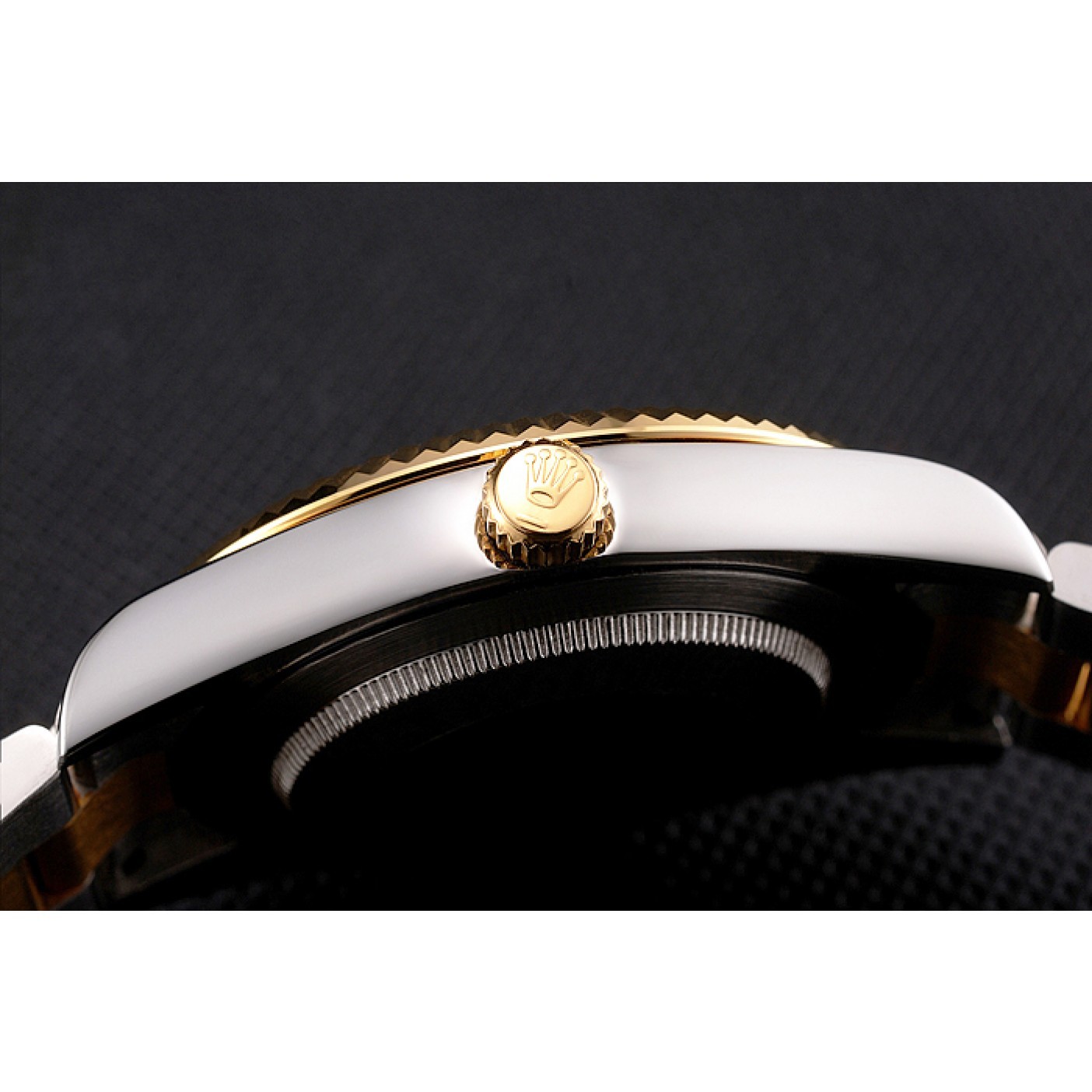 MiroTime Swiss Rolex Datejust Black Dial Stainless Steel Case Gold Bezel Two Tone Bracelet