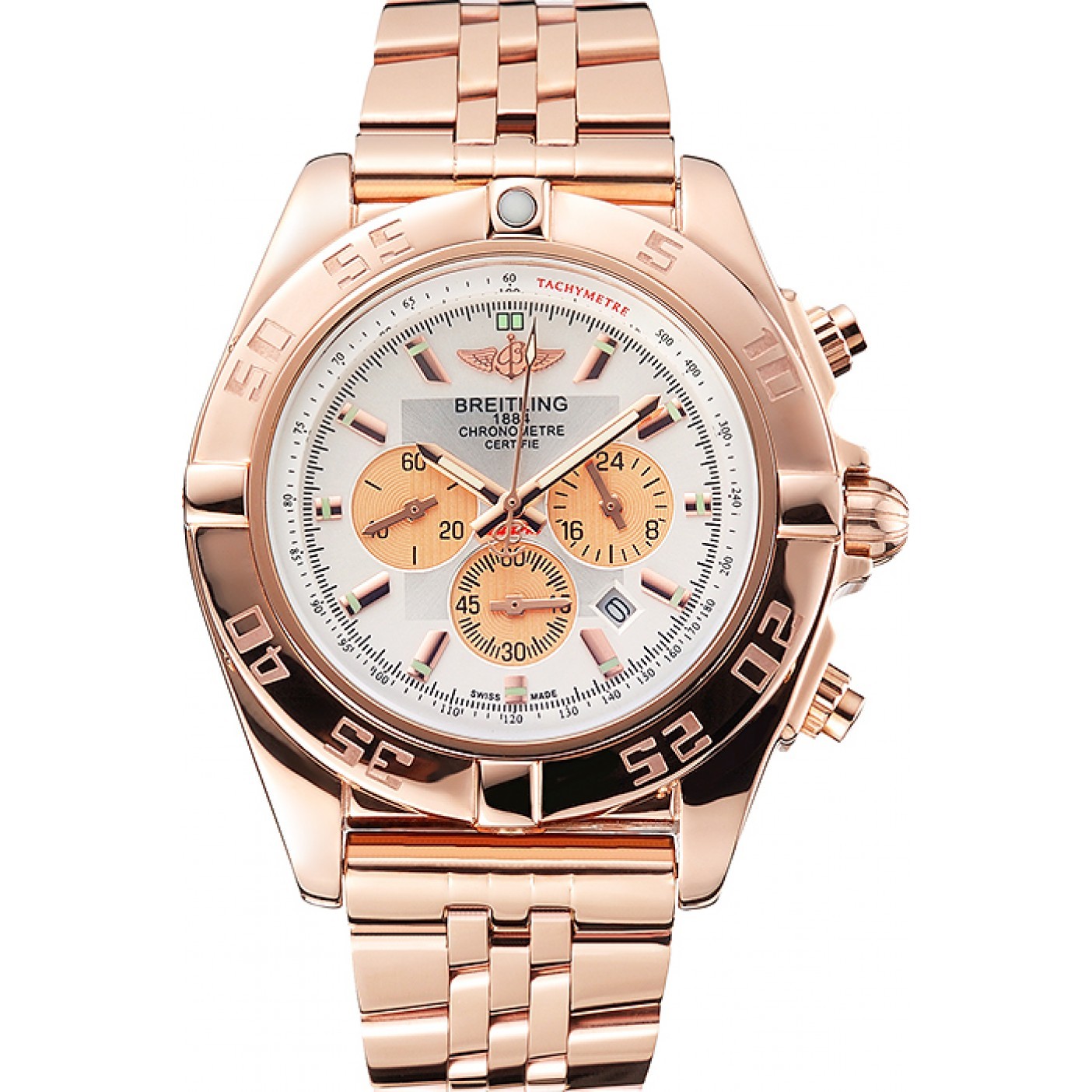 MiroTime Breitling Chronomat 44 White Dial Rose Gold Bracelet 622518