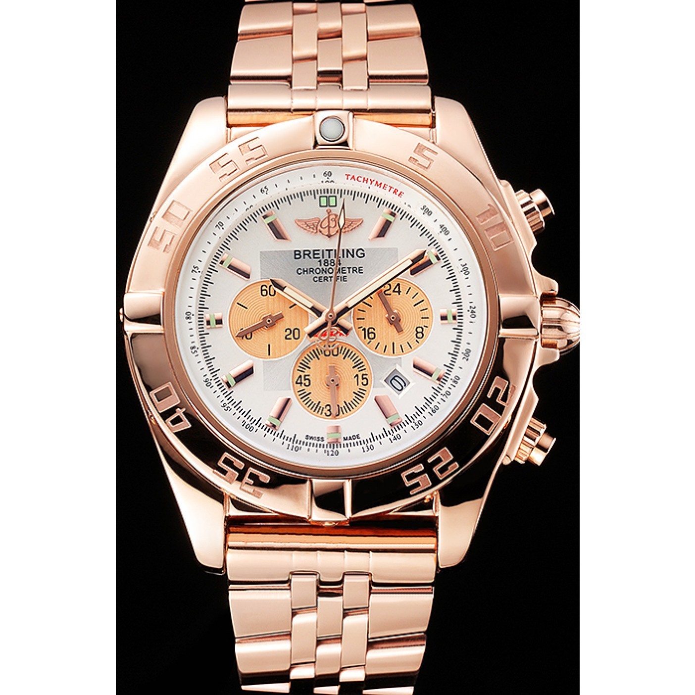 MiroTime Breitling Chronomat 44 White Dial Rose Gold Bracelet 622518