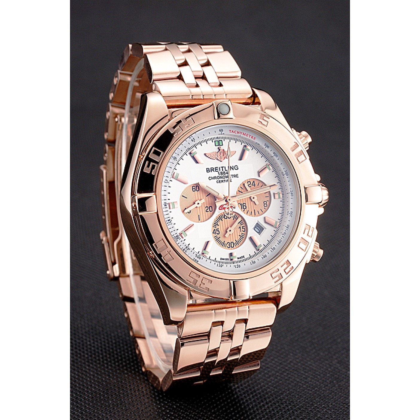 MiroTime Breitling Chronomat 44 White Dial Rose Gold Bracelet 622518