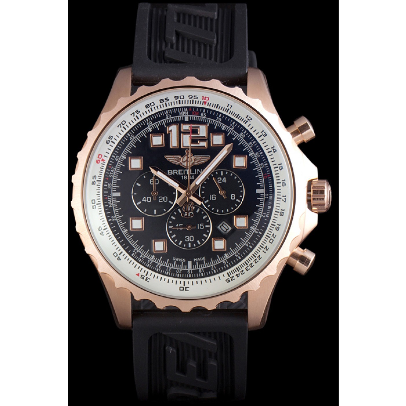 MiroTime Breitling Navitimer Rosegold Bezel Rubber Strap Black Dial