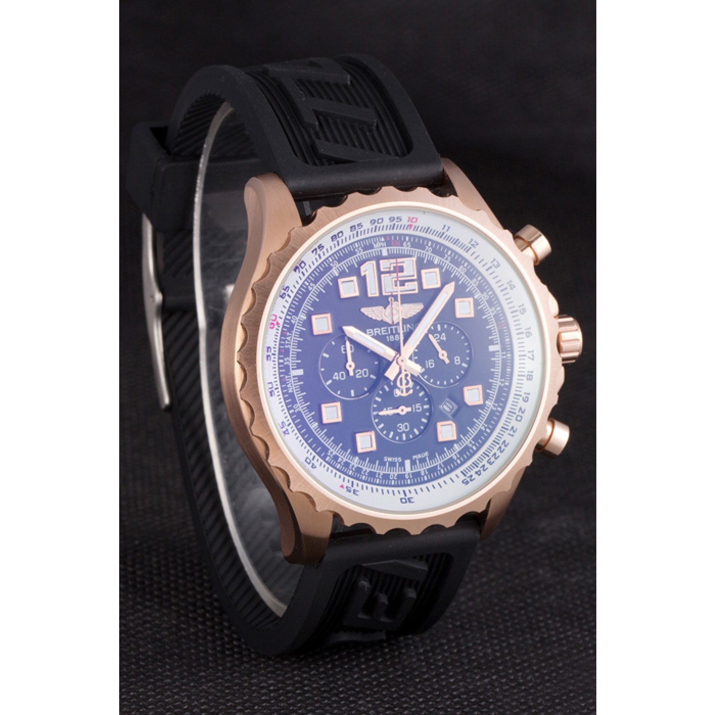 MiroTime Breitling Navitimer Rosegold Bezel Rubber Strap Black Dial