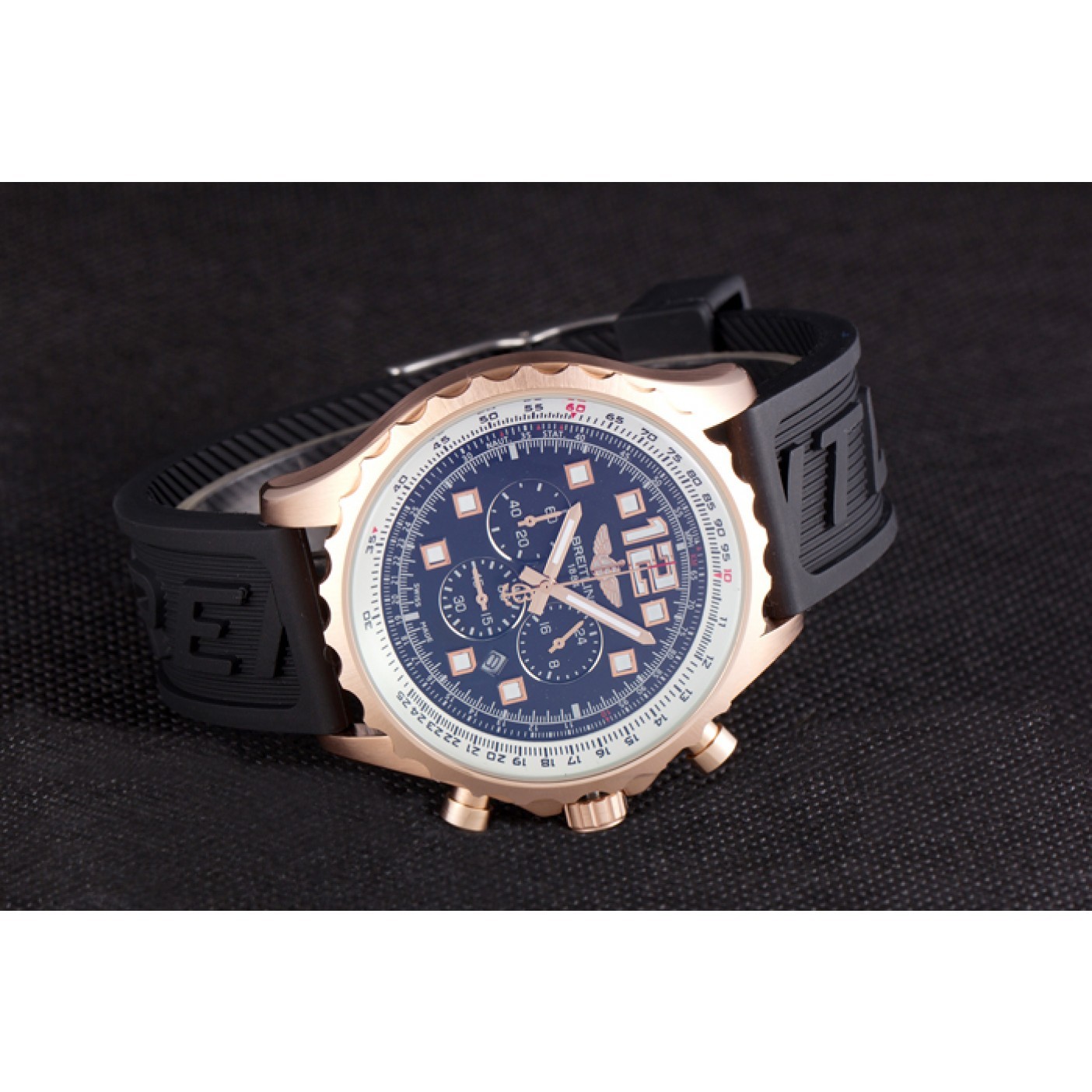 MiroTime Breitling Navitimer Rosegold Bezel Rubber Strap Black Dial