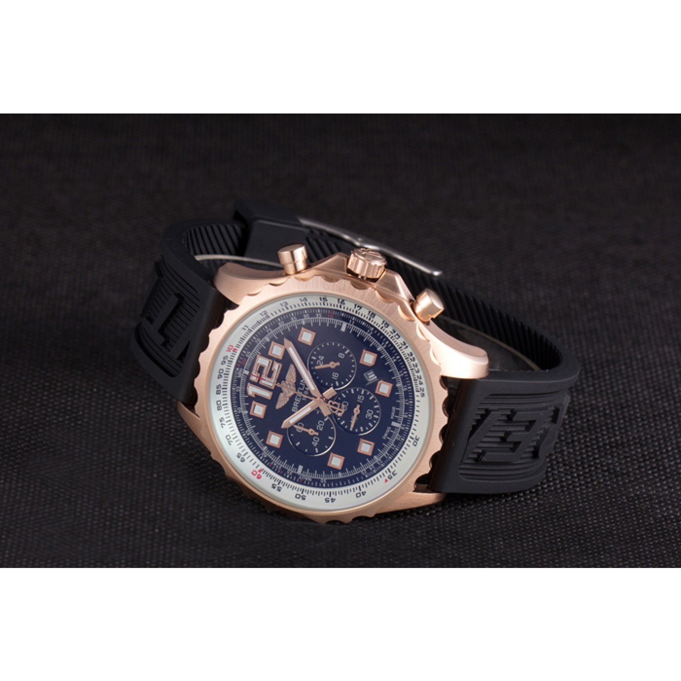 MiroTime Breitling Navitimer Rosegold Bezel Rubber Strap Black Dial