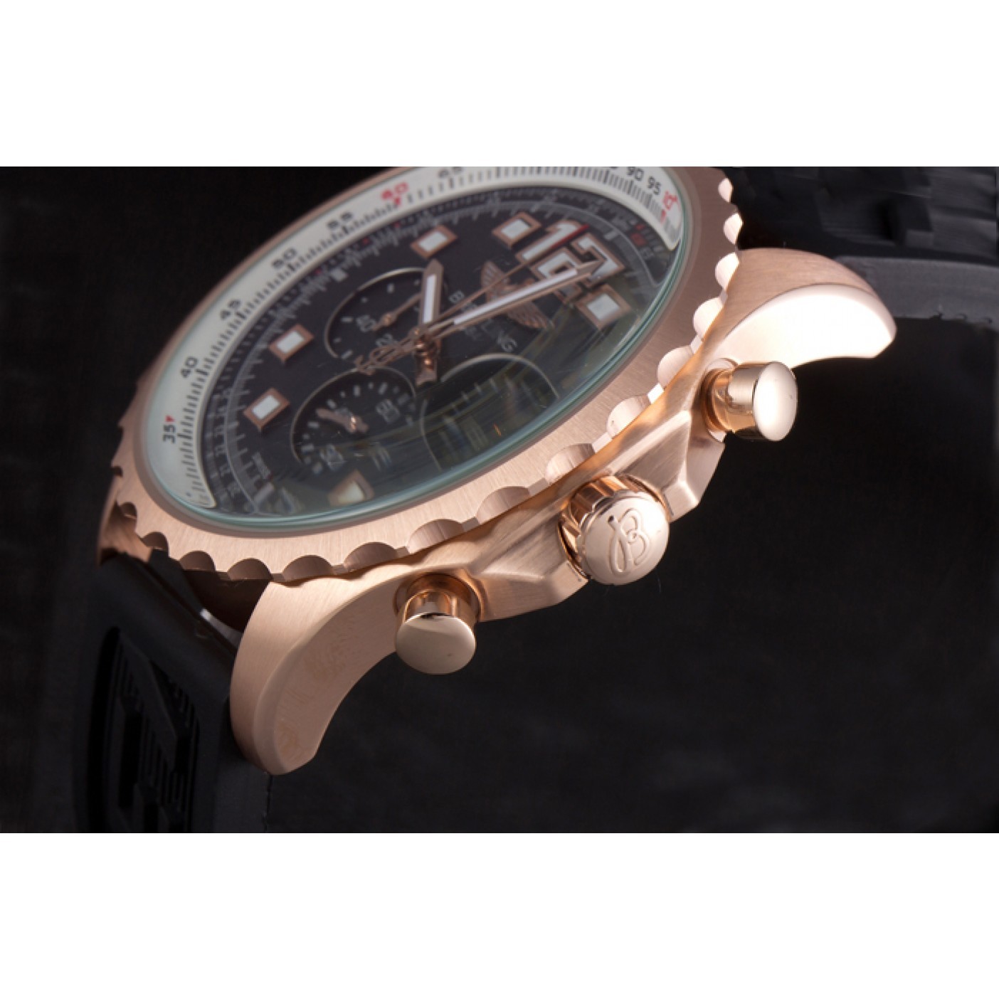 MiroTime Breitling Navitimer Rosegold Bezel Rubber Strap Black Dial