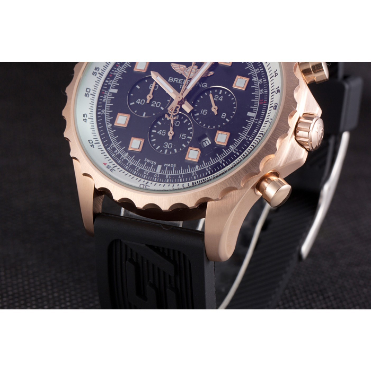 MiroTime Breitling Navitimer Rosegold Bezel Rubber Strap Black Dial