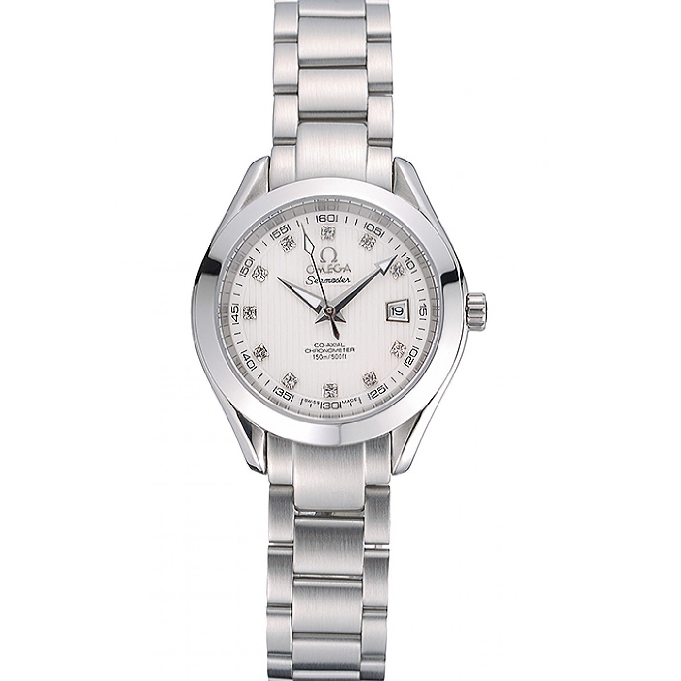 MiroTime Omega Seamaster Aqua Terra White Dial Diamond Numerals Stainless Steel Bracelet 622444