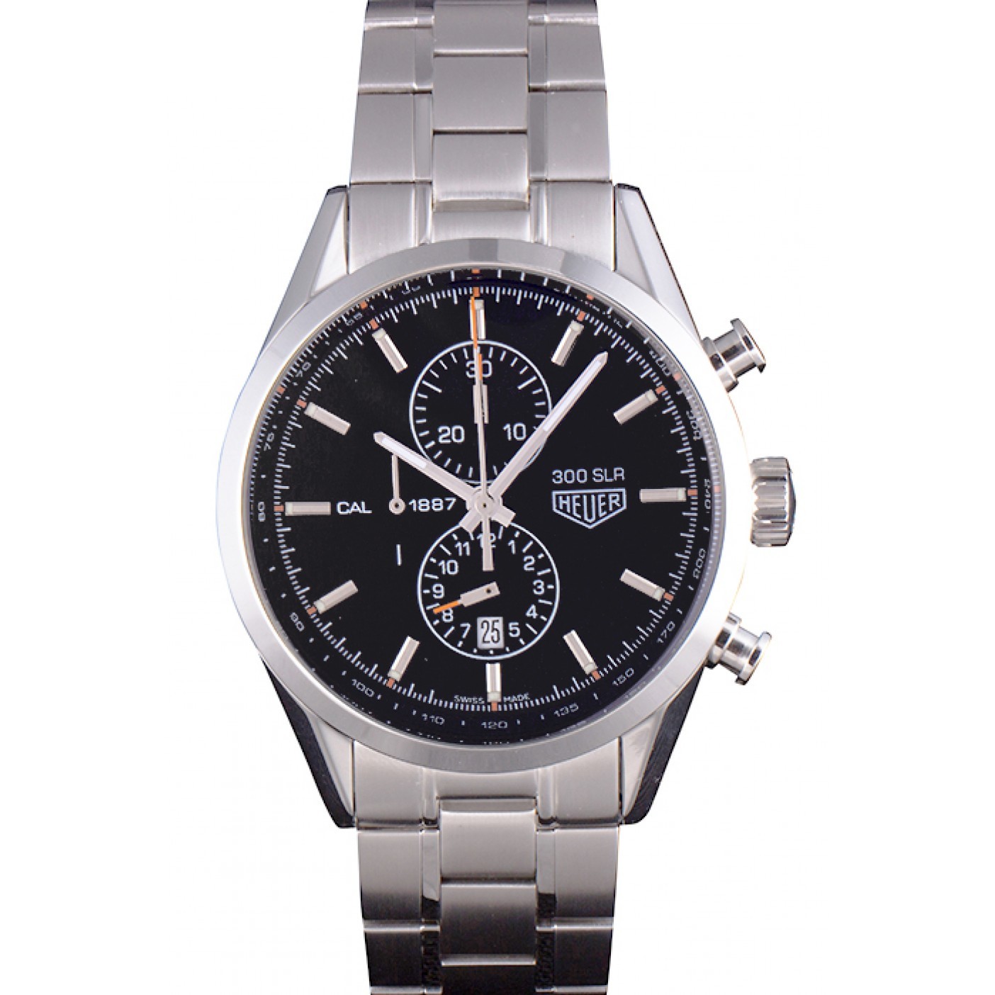 MiroTime Tag Heuer SLR Polished Stainless Steel Case Black Dial Stainless Steel Strap