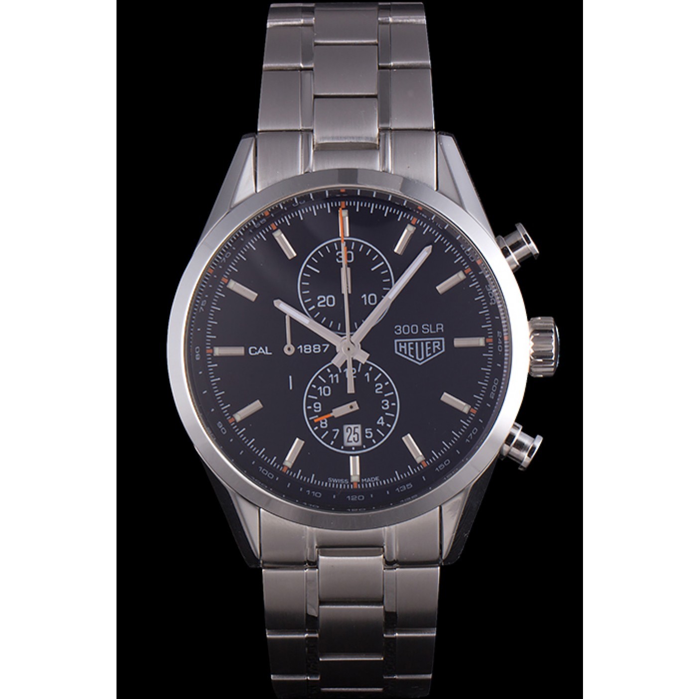MiroTime Tag Heuer SLR Polished Stainless Steel Case Black Dial Stainless Steel Strap