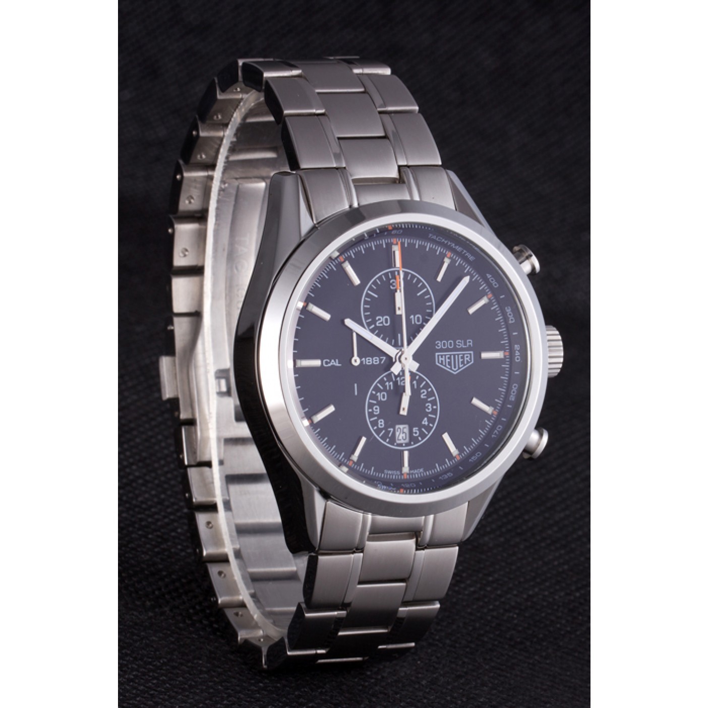 MiroTime Tag Heuer SLR Polished Stainless Steel Case Black Dial Stainless Steel Strap