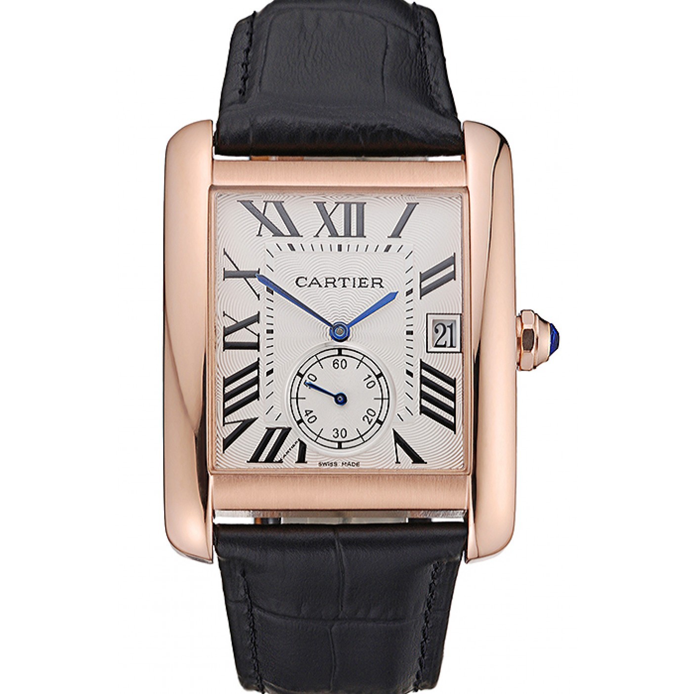 MiroTime Cartier Tank MC White Dial Gold Case Black Leather Strap 622579