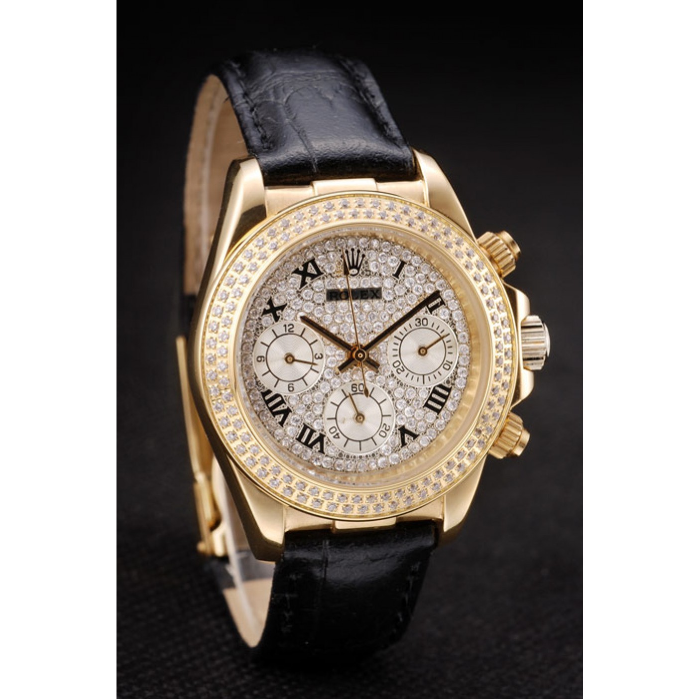 MiroTime Rolex Daytona Lady Gold Case Crystal Studded Bezel Crystal Studded Dial 98238