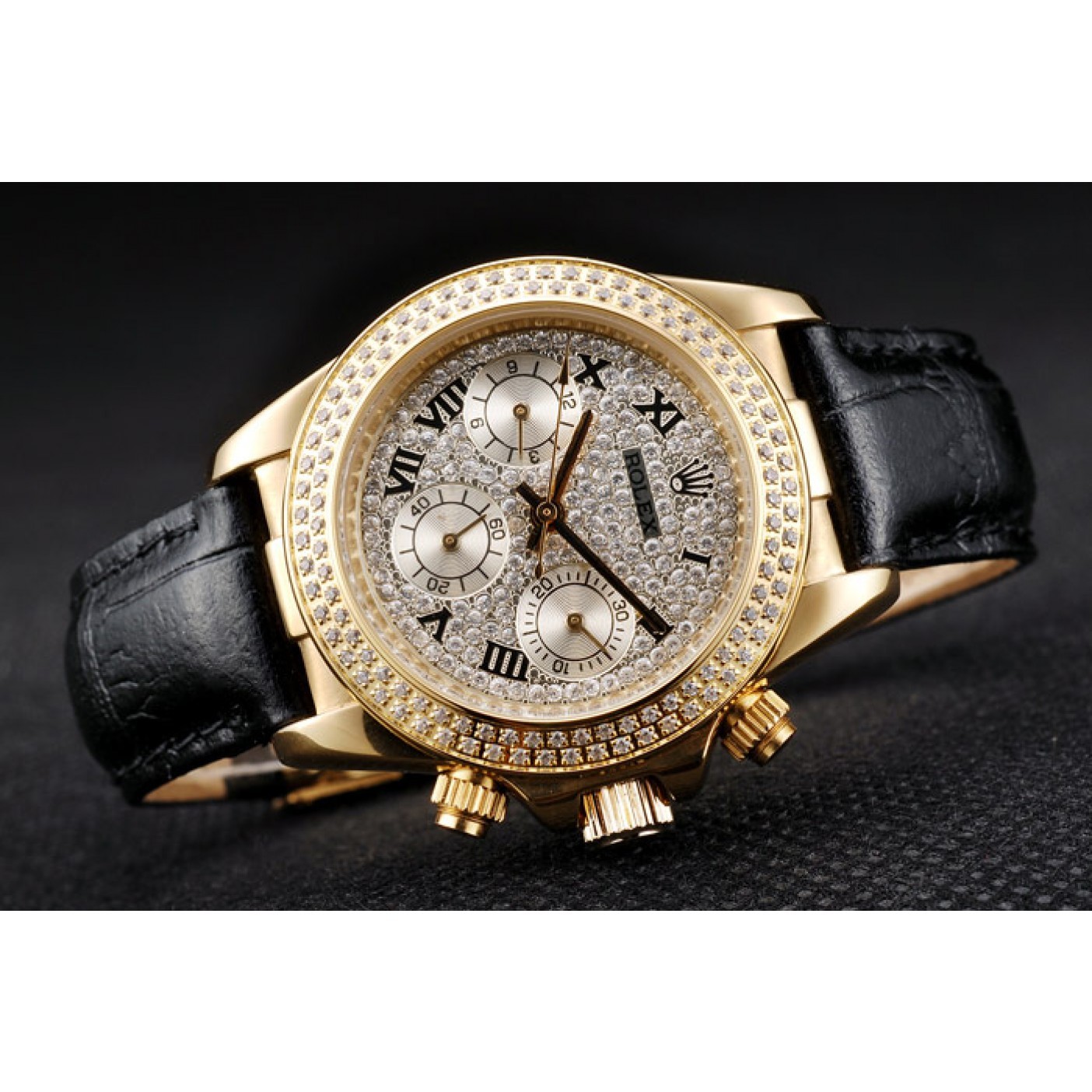 MiroTime Rolex Daytona Lady Gold Case Crystal Studded Bezel Crystal Studded Dial 98238