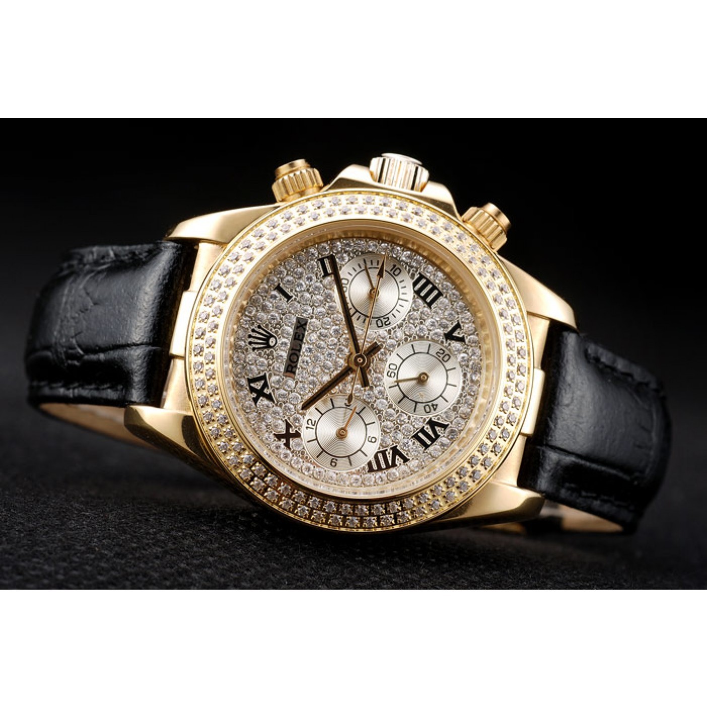 MiroTime Rolex Daytona Lady Gold Case Crystal Studded Bezel Crystal Studded Dial 98238