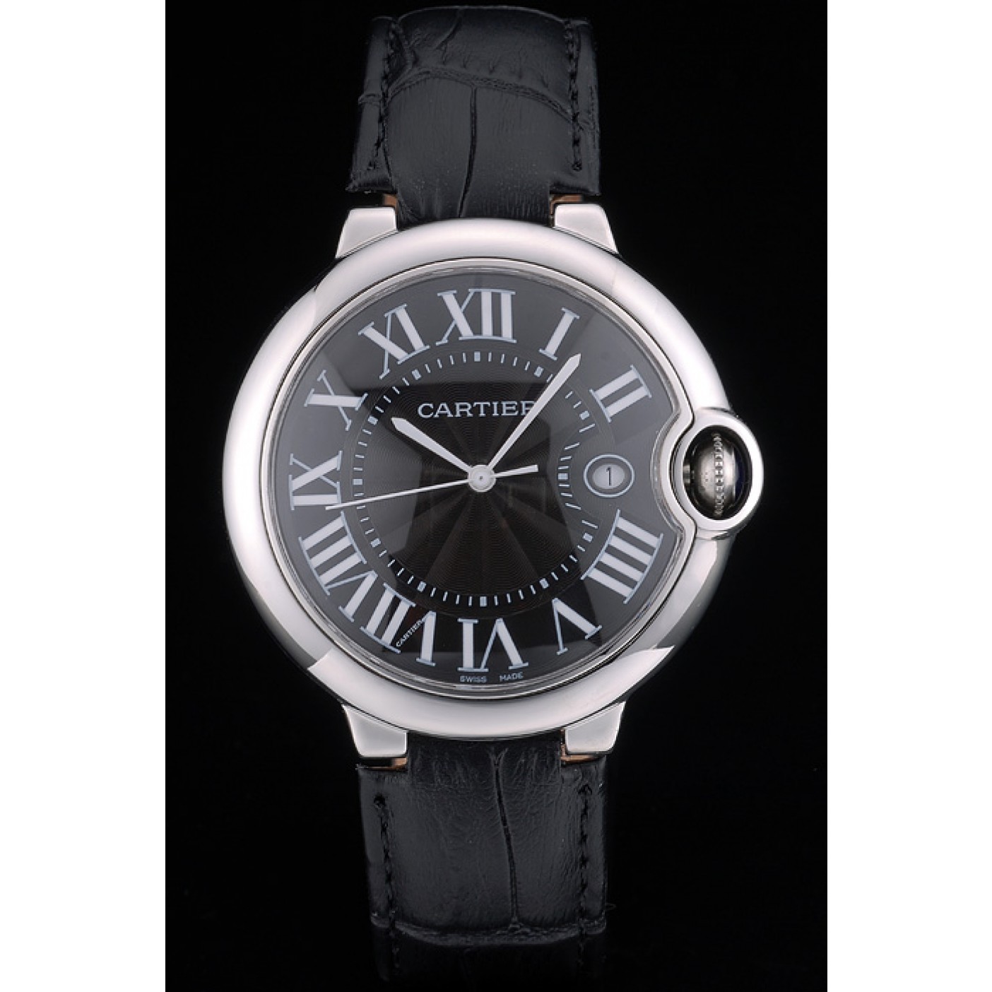 MiroTime Cartier Ballon Bleu 42mm Black Dial Stainless Steel Case Black Leather Bracelet