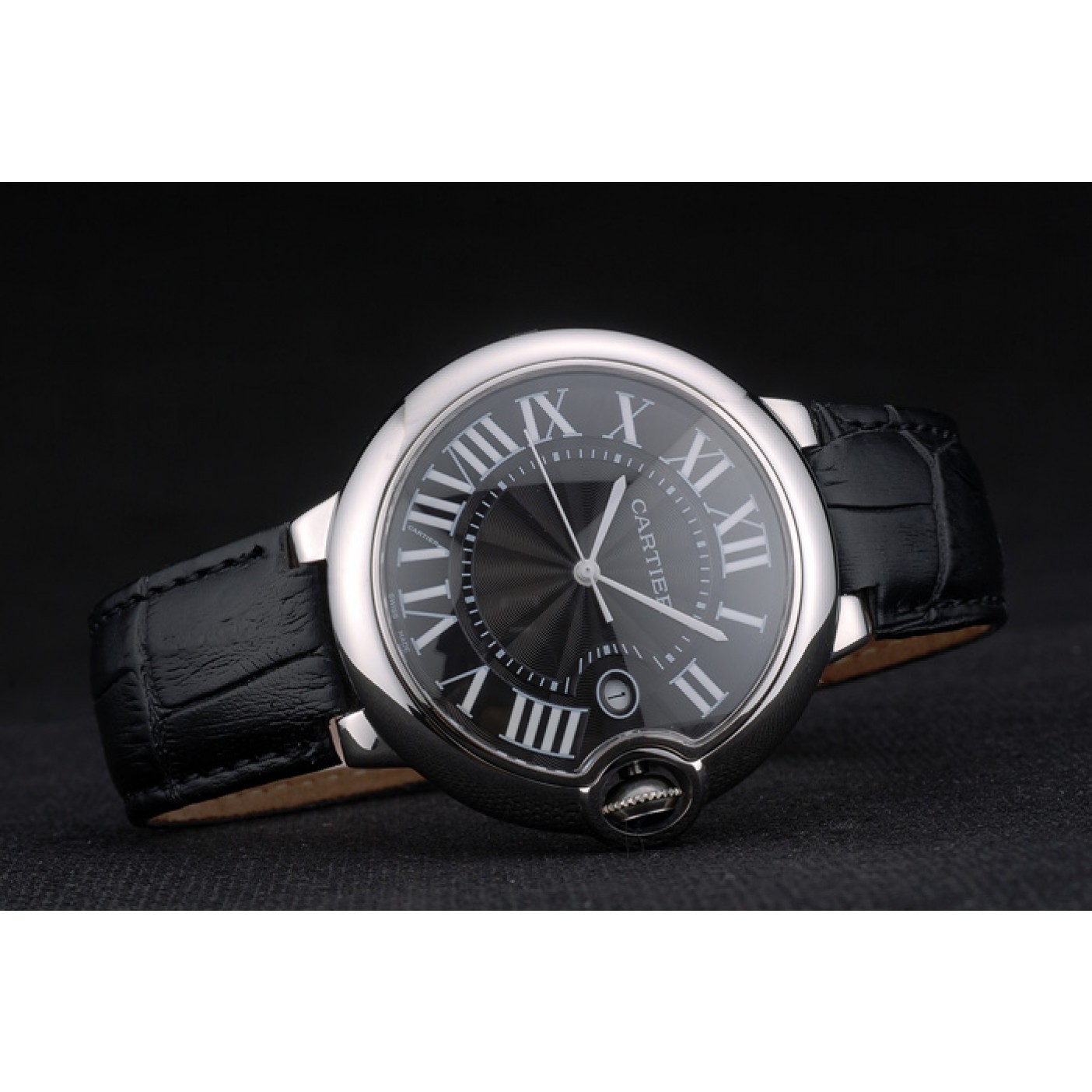 MiroTime Cartier Ballon Bleu 42mm Black Dial Stainless Steel Case Black Leather Bracelet