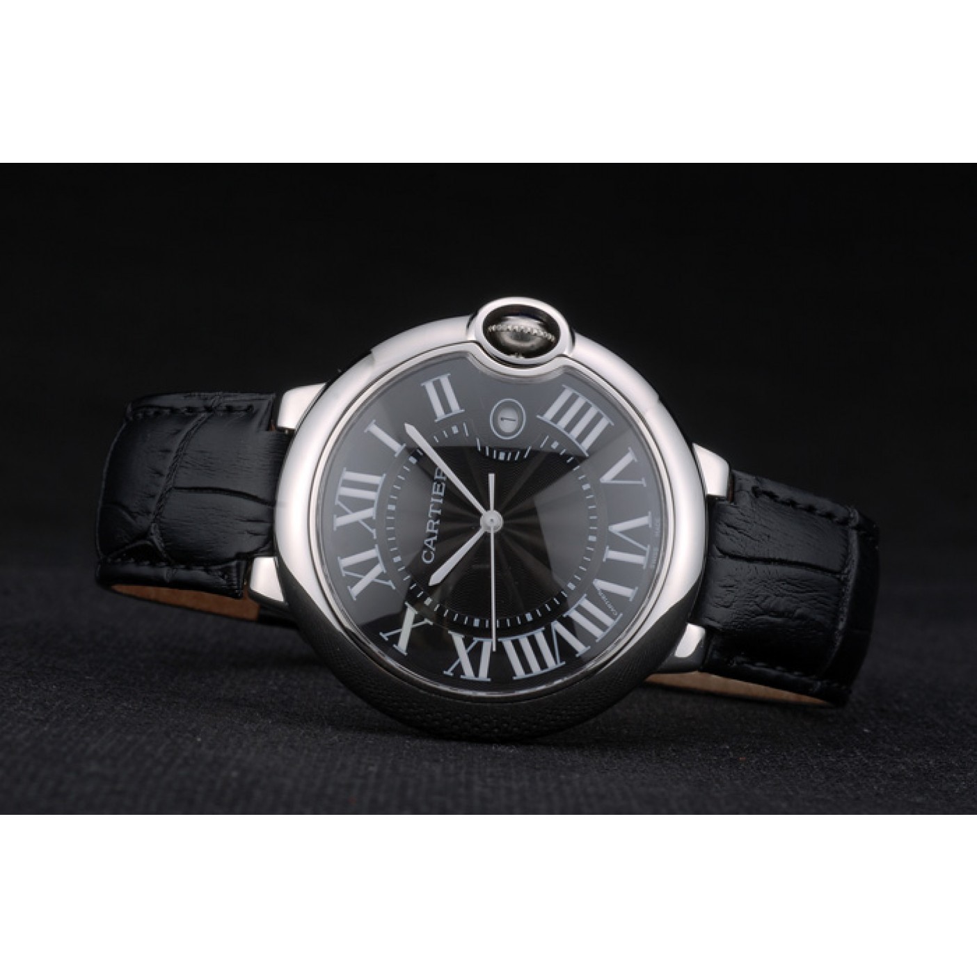 MiroTime Cartier Ballon Bleu 42mm Black Dial Stainless Steel Case Black Leather Bracelet