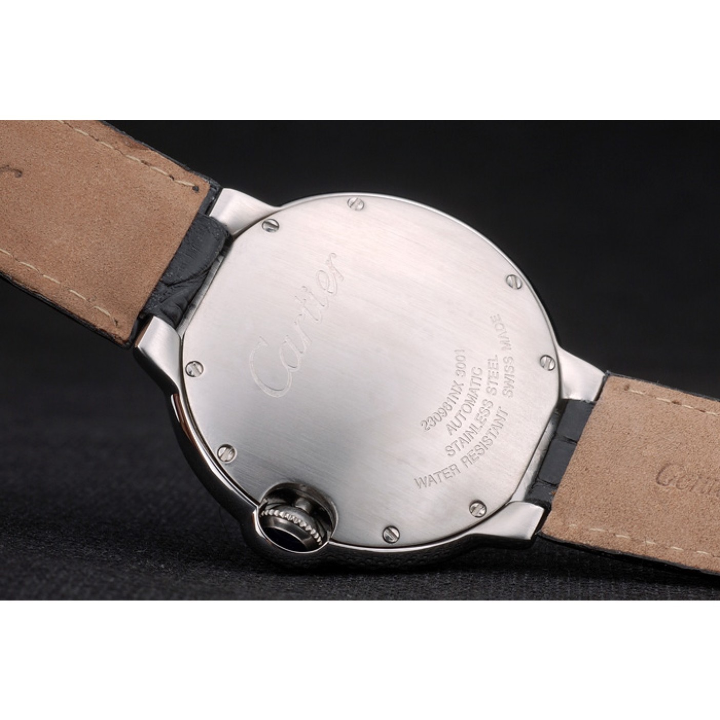 MiroTime Cartier Ballon Bleu 42mm Black Dial Stainless Steel Case Black Leather Bracelet