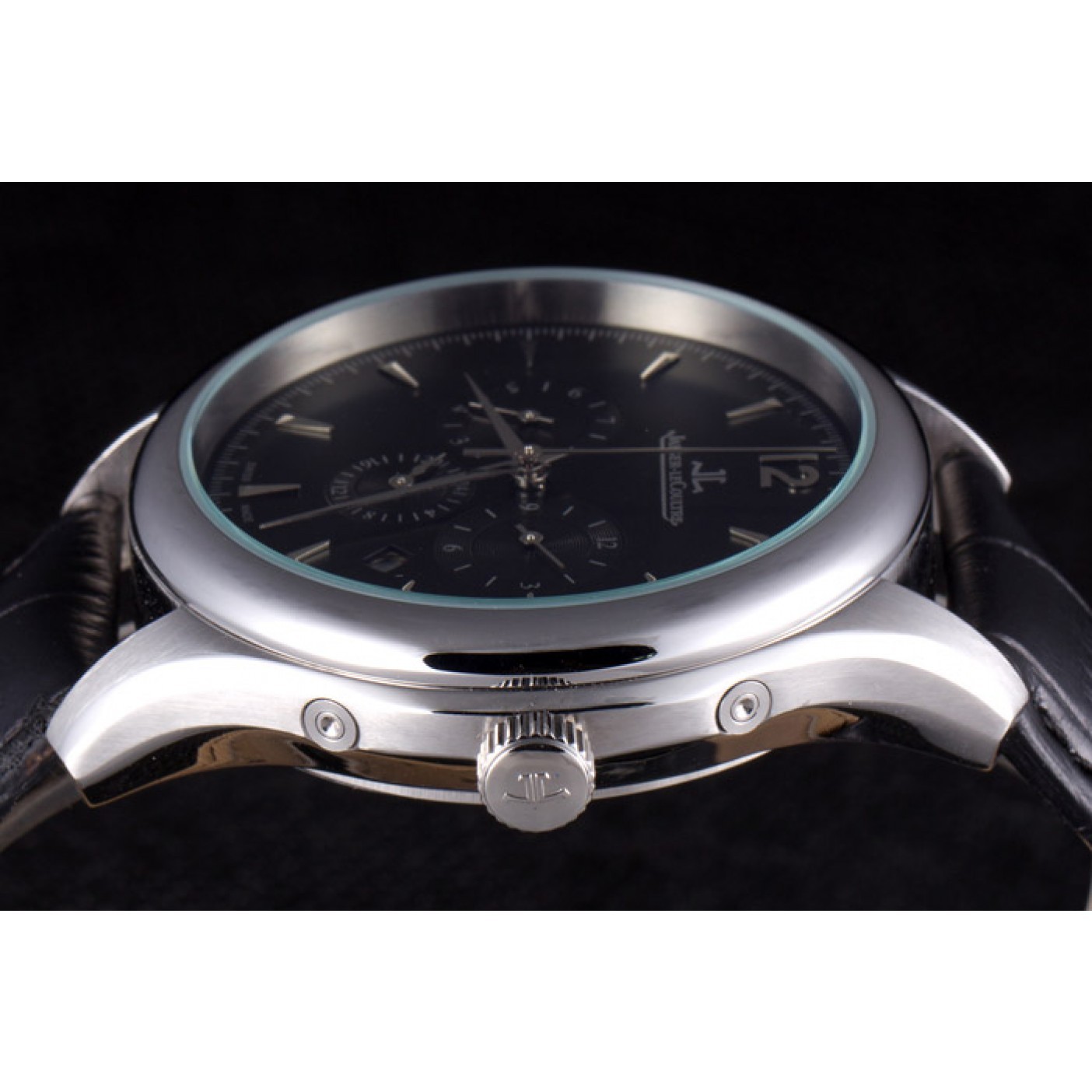 MiroTime Jaeger Lecoultre Master Chronograph Silver Bezel Black Leather Band 621620
