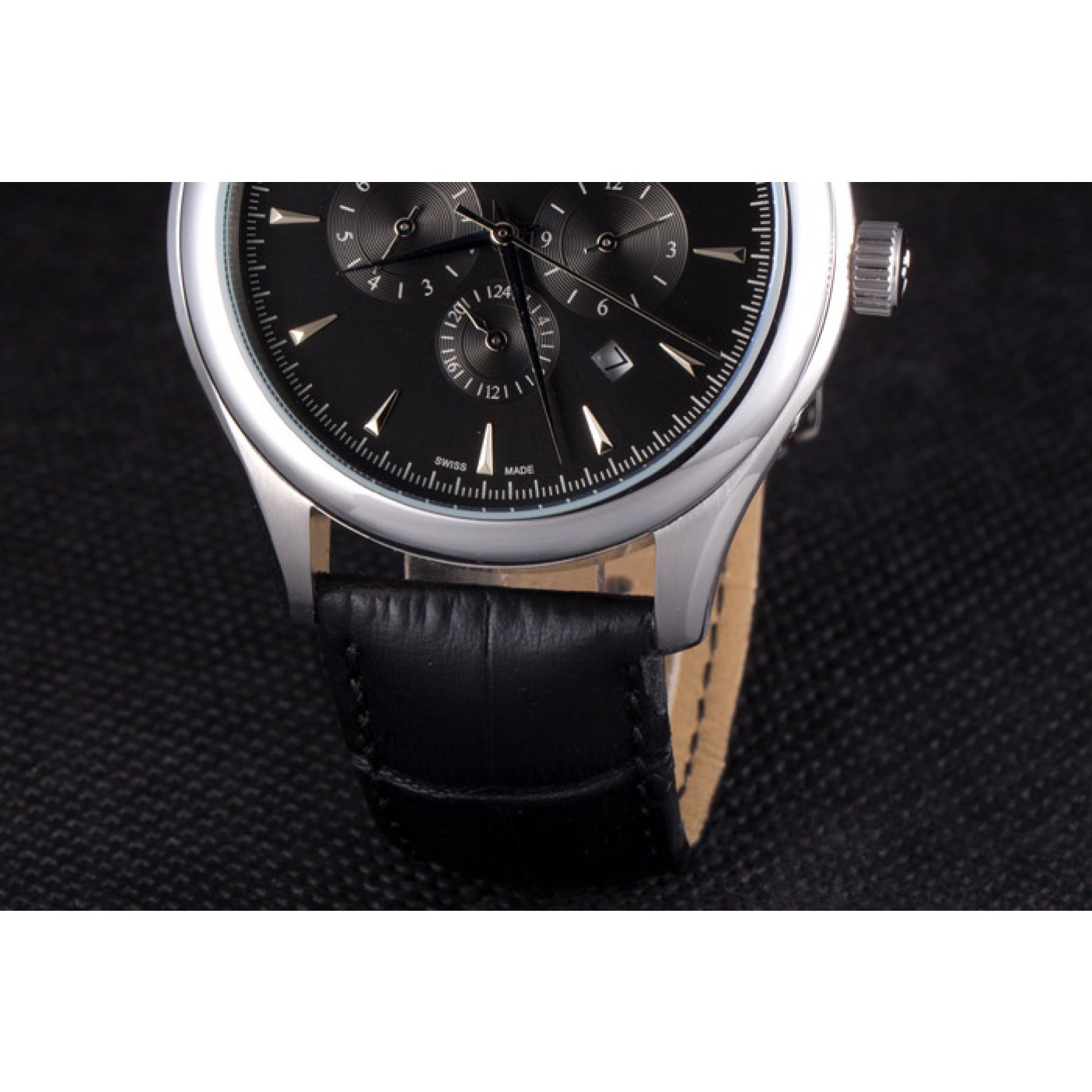 MiroTime Jaeger Lecoultre Master Chronograph Silver Bezel Black Leather Band 621620