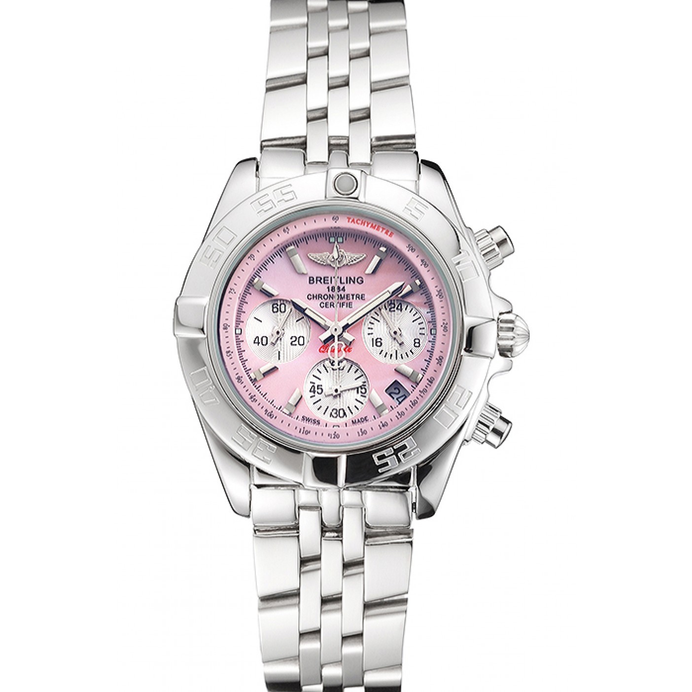MiroTime Breitling Chronomat Quartz Pink Dial Stainless Steel Case And Bracelet