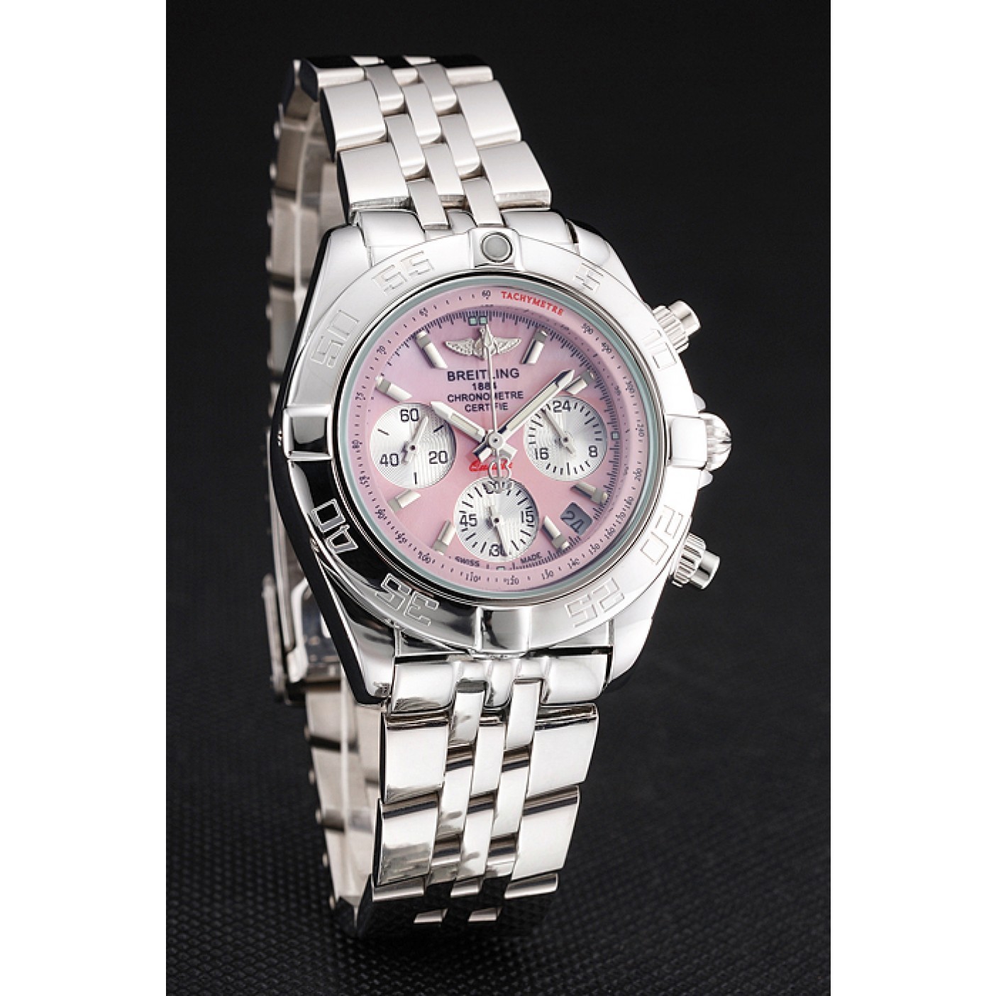 MiroTime Breitling Chronomat Quartz Pink Dial Stainless Steel Case And Bracelet