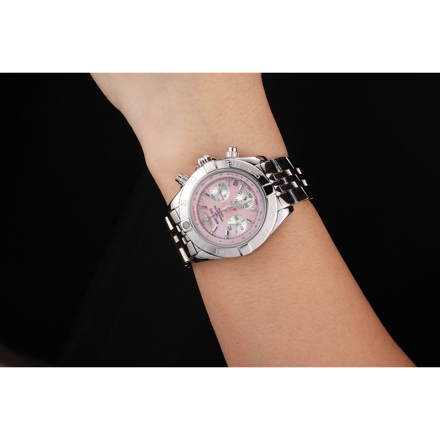 MiroTime Breitling Chronomat Quartz Pink Dial Stainless Steel Case And Bracelet