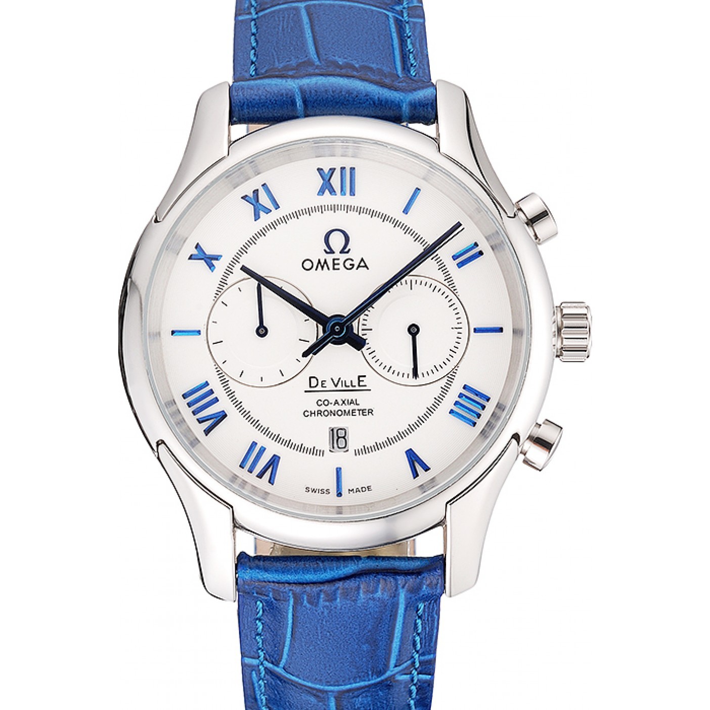MiroTime Omega DeVille Silver Bezel with White Dial and Blue Leather Strap 621568