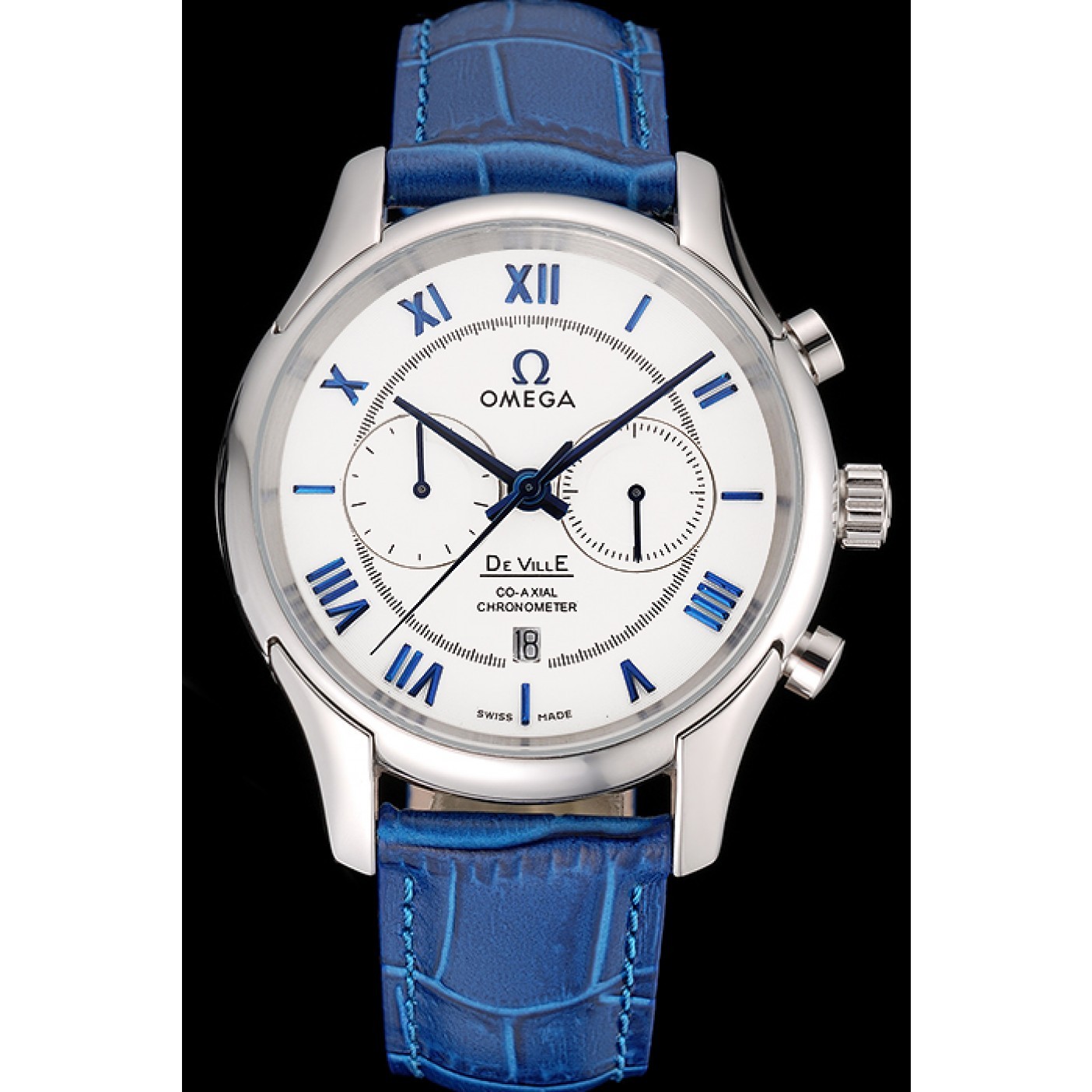 MiroTime Omega DeVille Silver Bezel with White Dial and Blue Leather Strap 621568