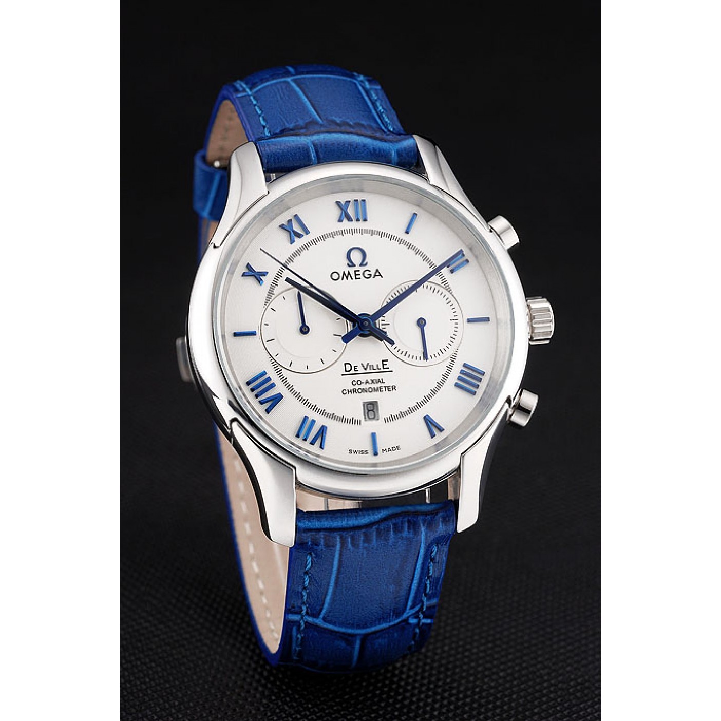 MiroTime Omega DeVille Silver Bezel with White Dial and Blue Leather Strap 621568