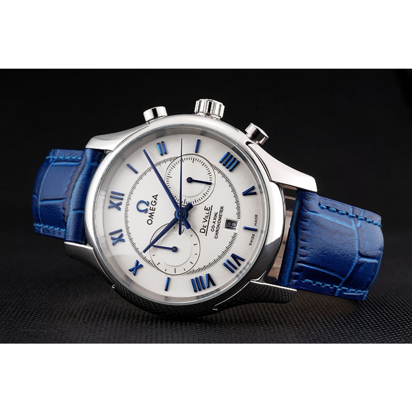 MiroTime Omega DeVille Silver Bezel with White Dial and Blue Leather Strap 621568