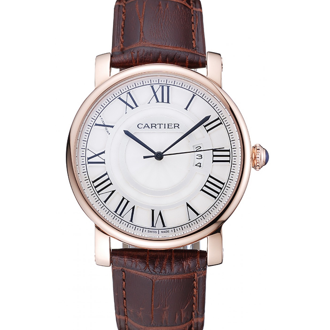 MiroTime Cartier Rotonde White Dial Gold Case Brown Leather Bracelet 1454221