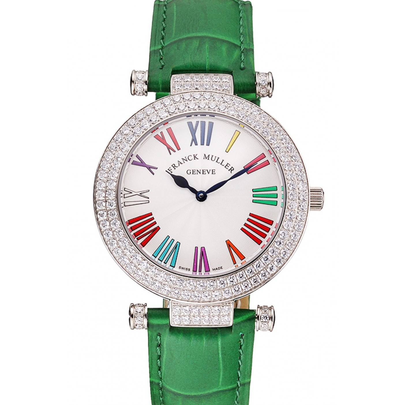 MiroTime Franck Muller Double Mistery Ronde White Dial Stainless Steel Case Green Leather Strap