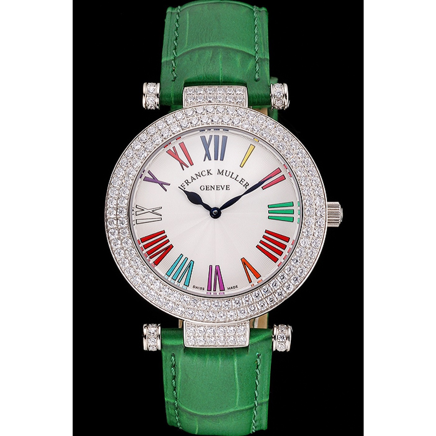 MiroTime Franck Muller Double Mistery Ronde White Dial Stainless Steel Case Green Leather Strap