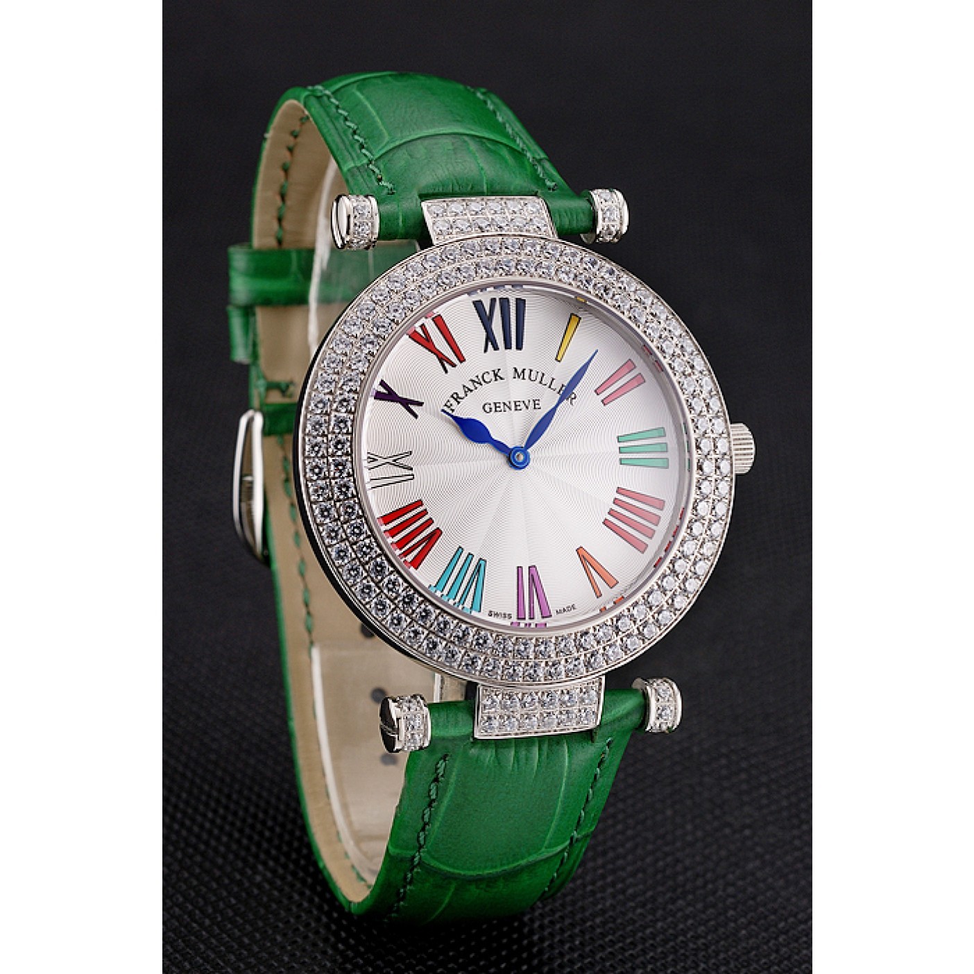 MiroTime Franck Muller Double Mistery Ronde White Dial Stainless Steel Case Green Leather Strap