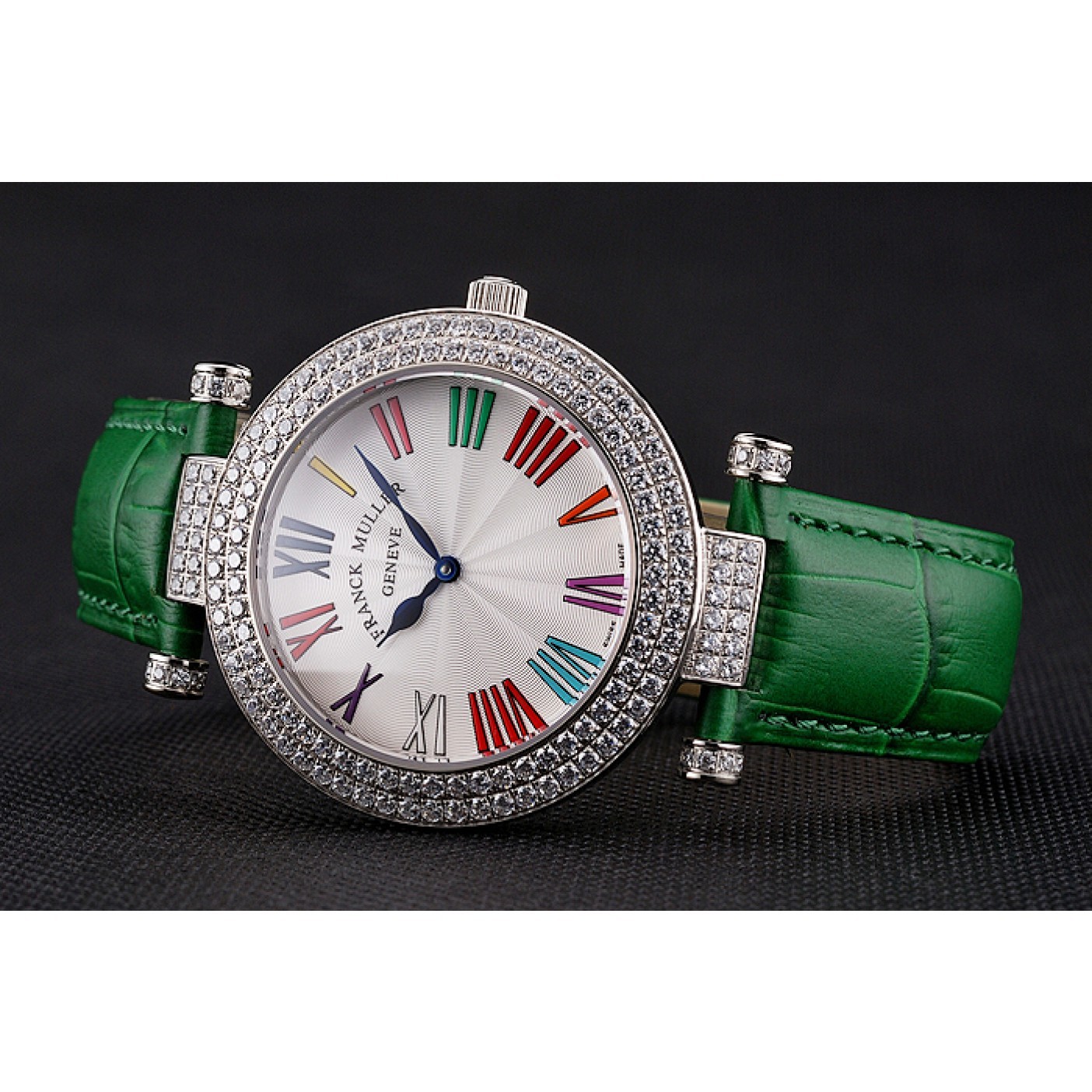MiroTime Franck Muller Double Mistery Ronde White Dial Stainless Steel Case Green Leather Strap