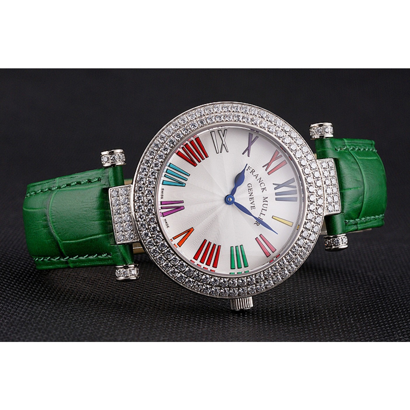 MiroTime Franck Muller Double Mistery Ronde White Dial Stainless Steel Case Green Leather Strap