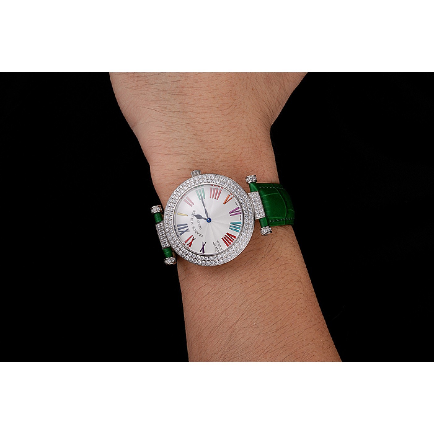 MiroTime Franck Muller Double Mistery Ronde White Dial Stainless Steel Case Green Leather Strap