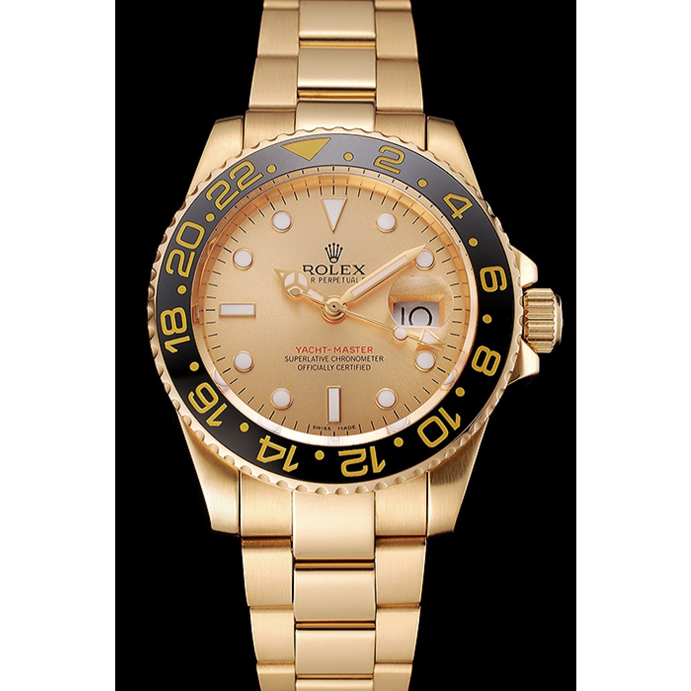 MiroTime Swiss Rolex GMT Master II Gold Dial Black Bezel Gold Case And Bracelet 1453749