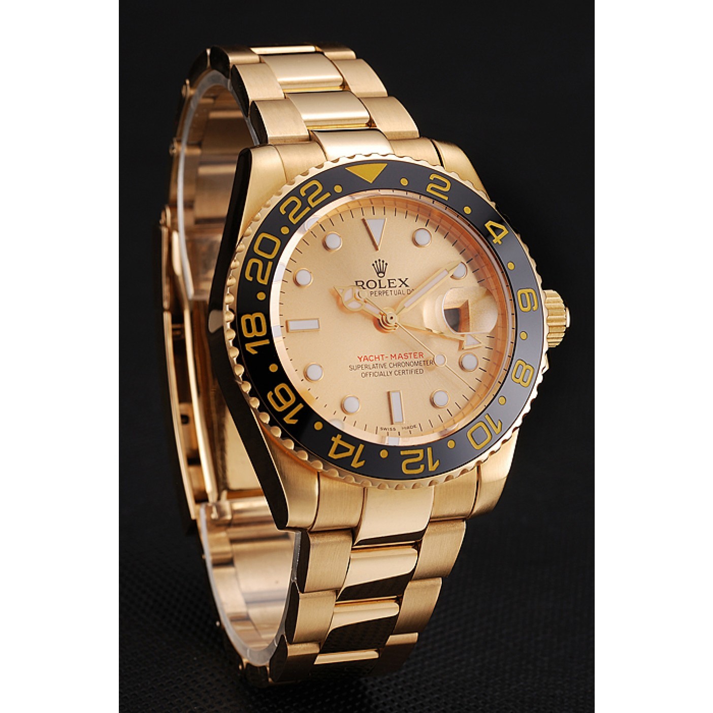 MiroTime Swiss Rolex GMT Master II Gold Dial Black Bezel Gold Case And Bracelet 1453749
