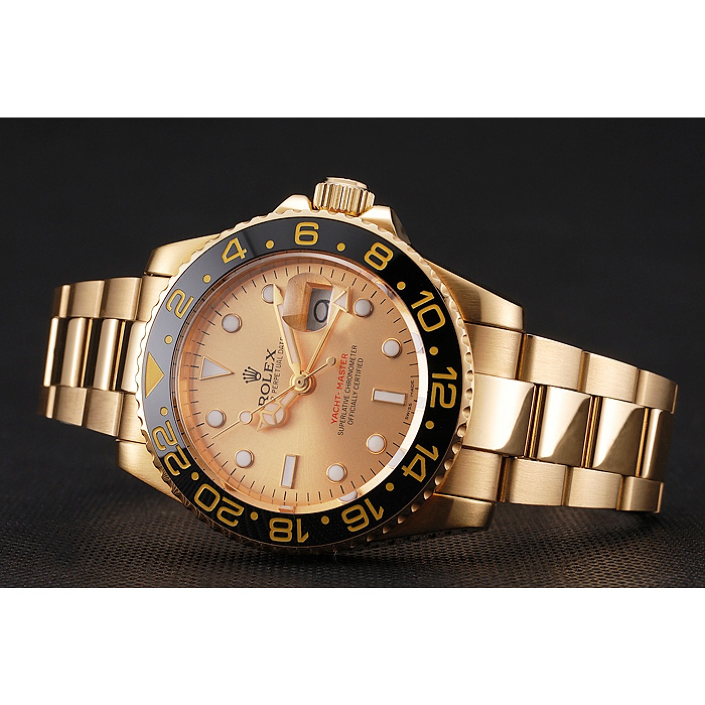 MiroTime Swiss Rolex GMT Master II Gold Dial Black Bezel Gold Case And Bracelet 1453749