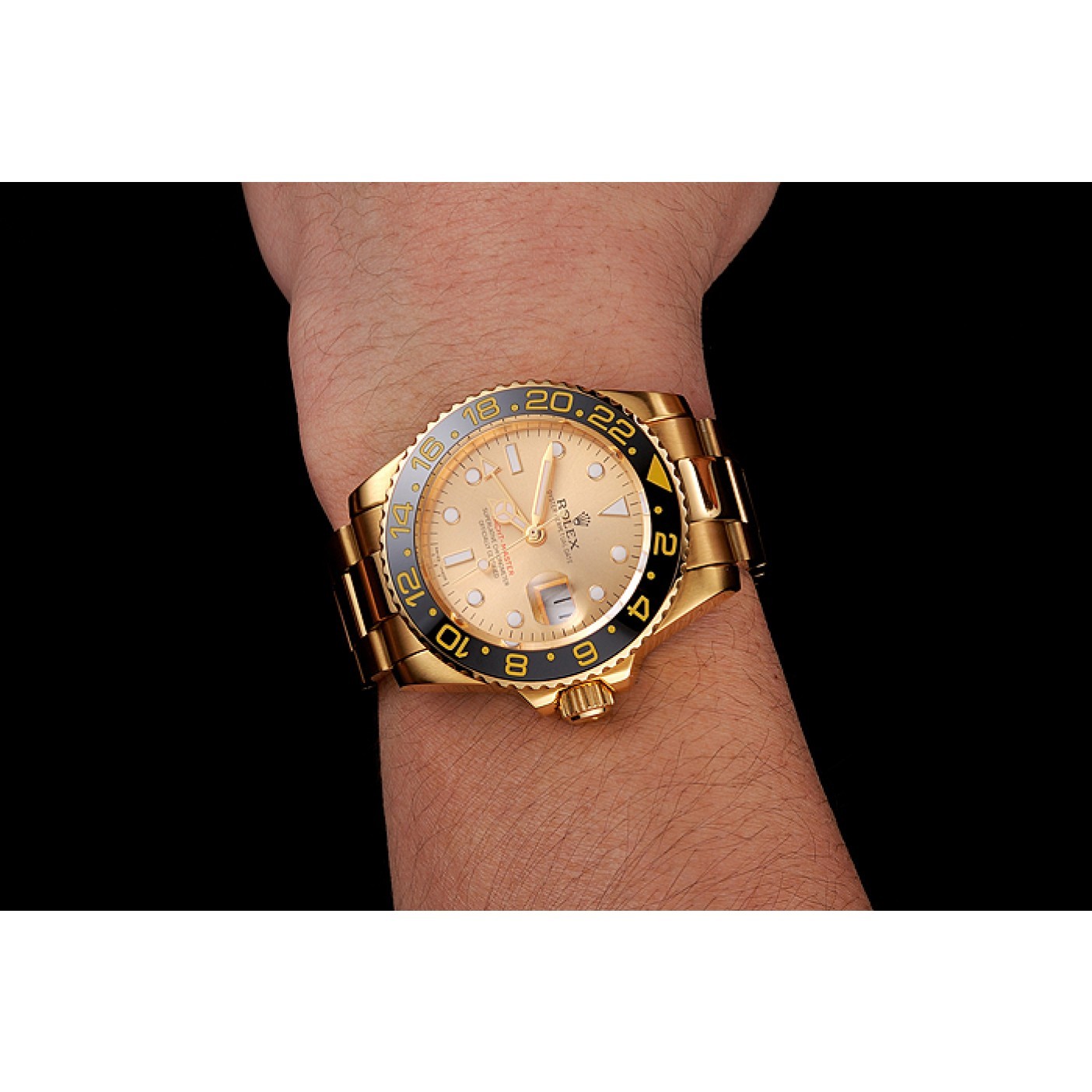MiroTime Swiss Rolex GMT Master II Gold Dial Black Bezel Gold Case And Bracelet 1453749