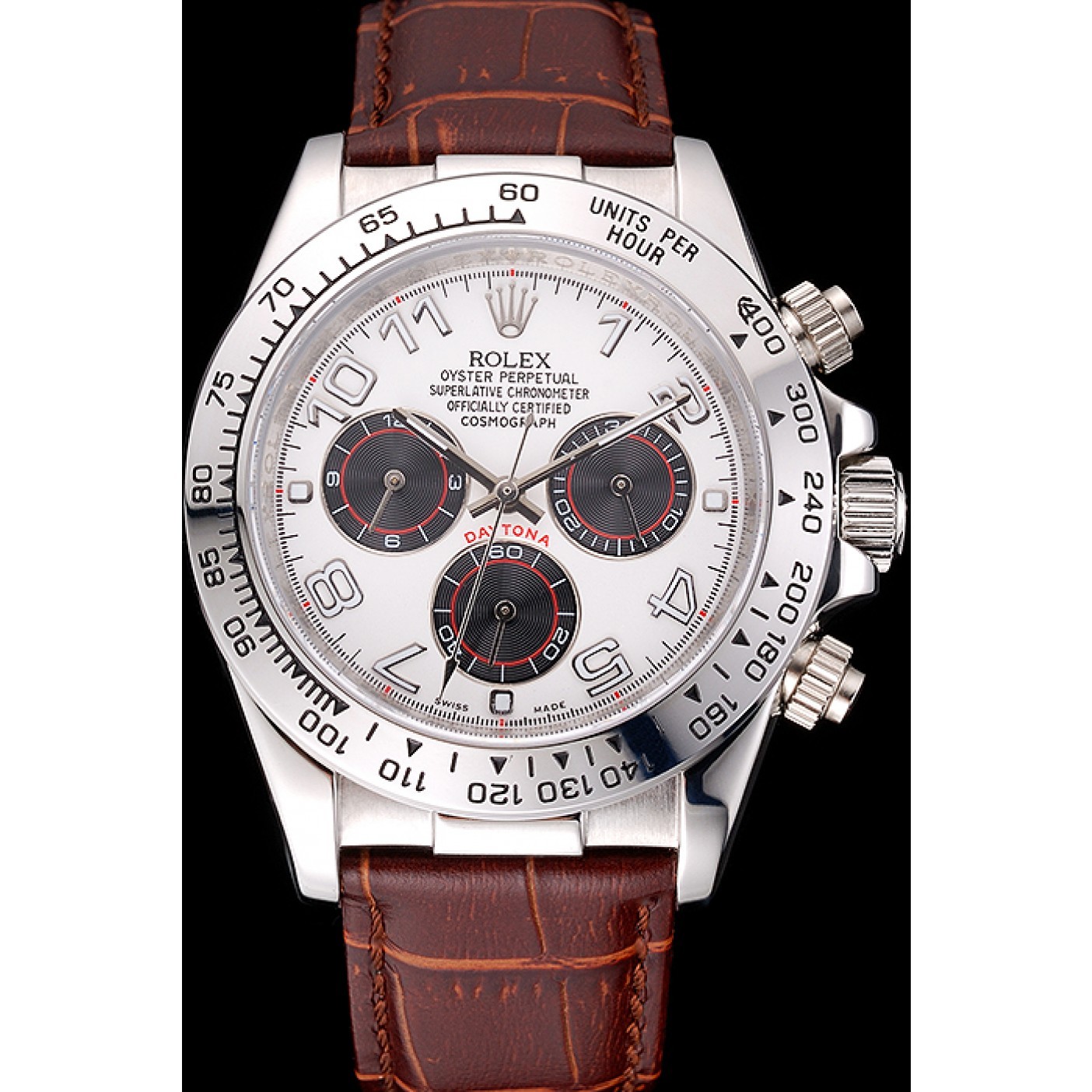 MiroTime Rolex Daytona Stainless Steel Case White Dial Brown Leather Strap