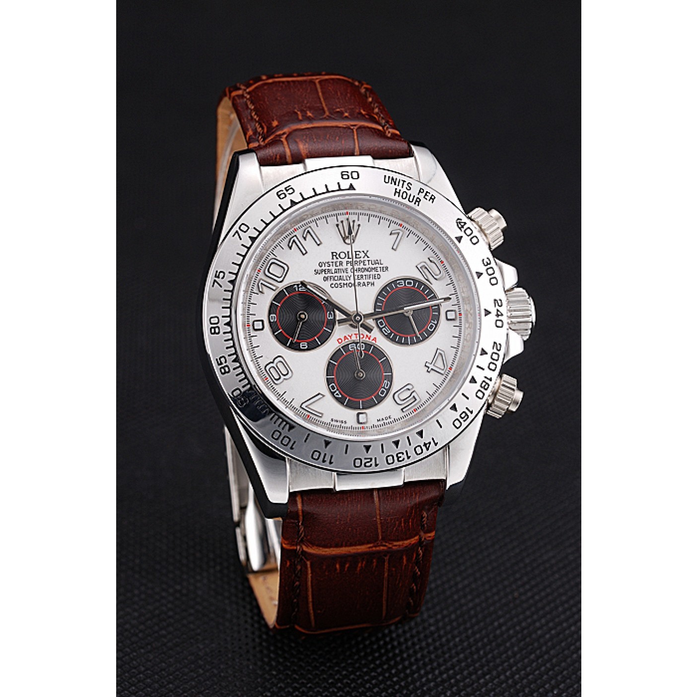 MiroTime Rolex Daytona Stainless Steel Case White Dial Brown Leather Strap