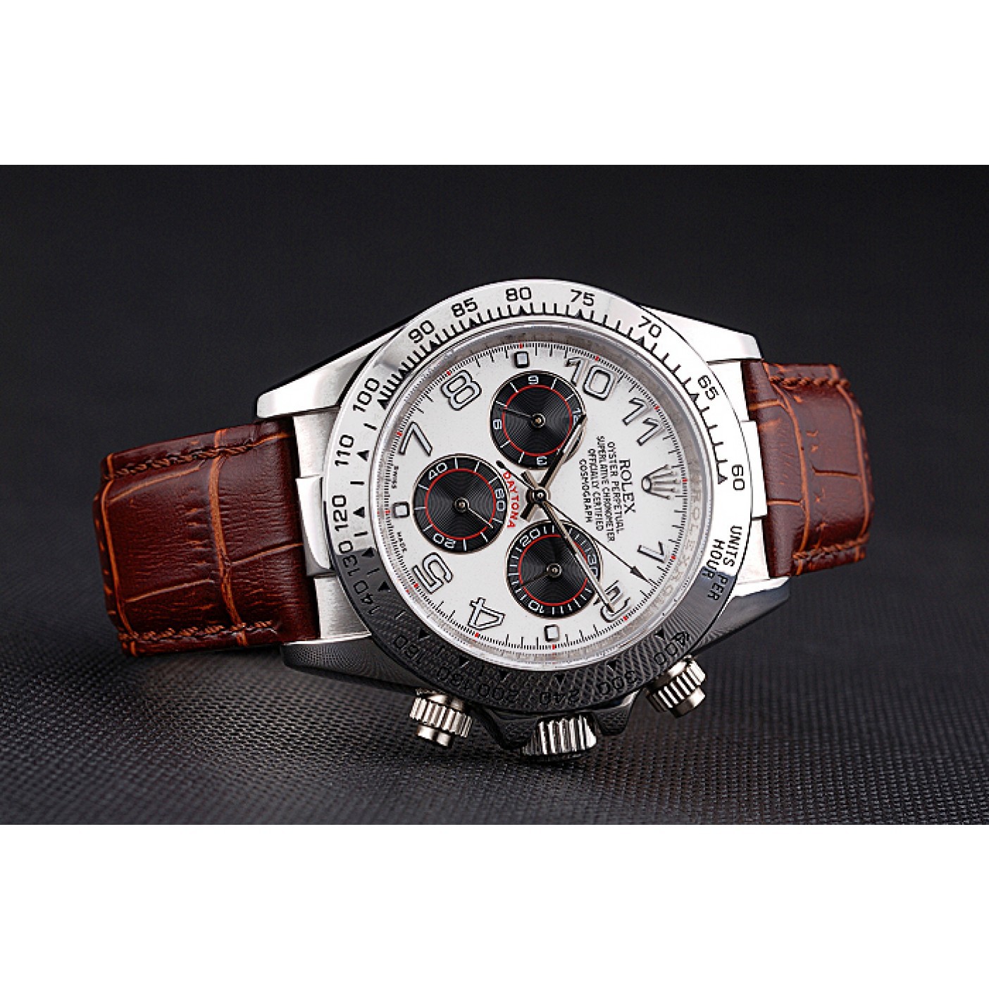 MiroTime Rolex Daytona Stainless Steel Case White Dial Brown Leather Strap