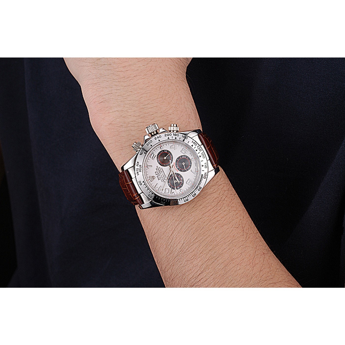 MiroTime Rolex Daytona Stainless Steel Case White Dial Brown Leather Strap