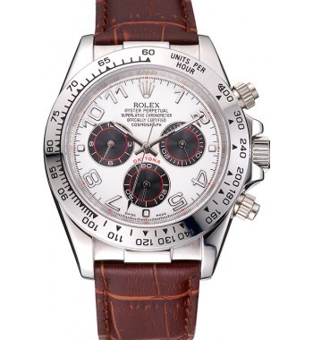 MiroTime Rolex Daytona Stainless Steel Case White Dial Brown Leather Strap
