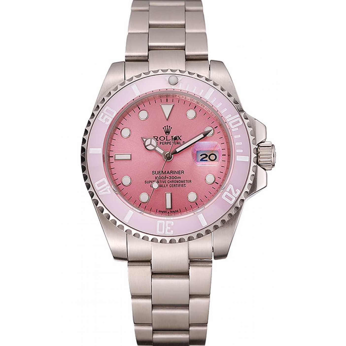 MiroTime Swiss Rolex Submariner Pink Dial Pink Bezel Stainless Steel Bracelet 1453980