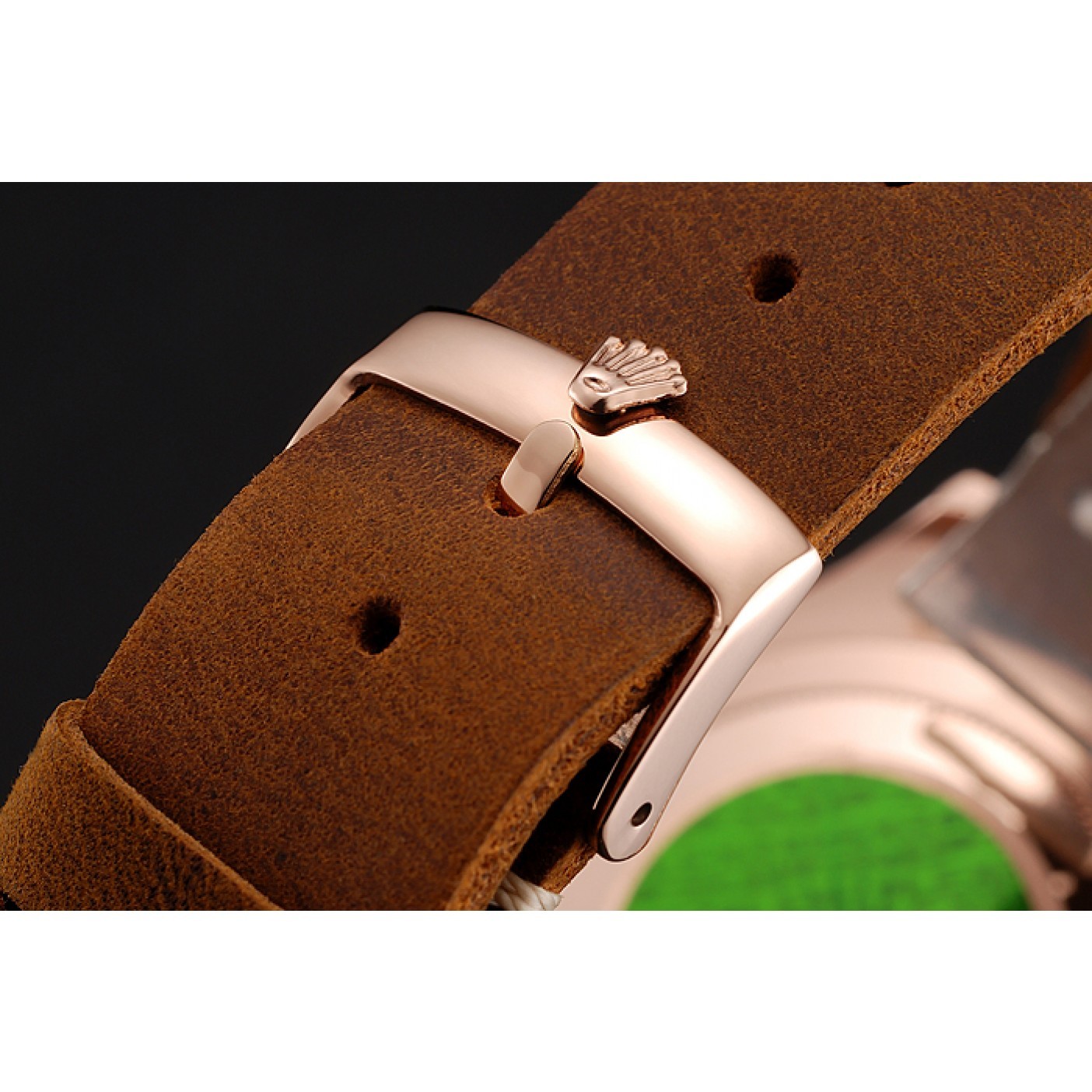MiroTime Rolex Yacht Master Black Dial Brown Bezel Rose Gold Case Brown Leather Bracelet 1453860