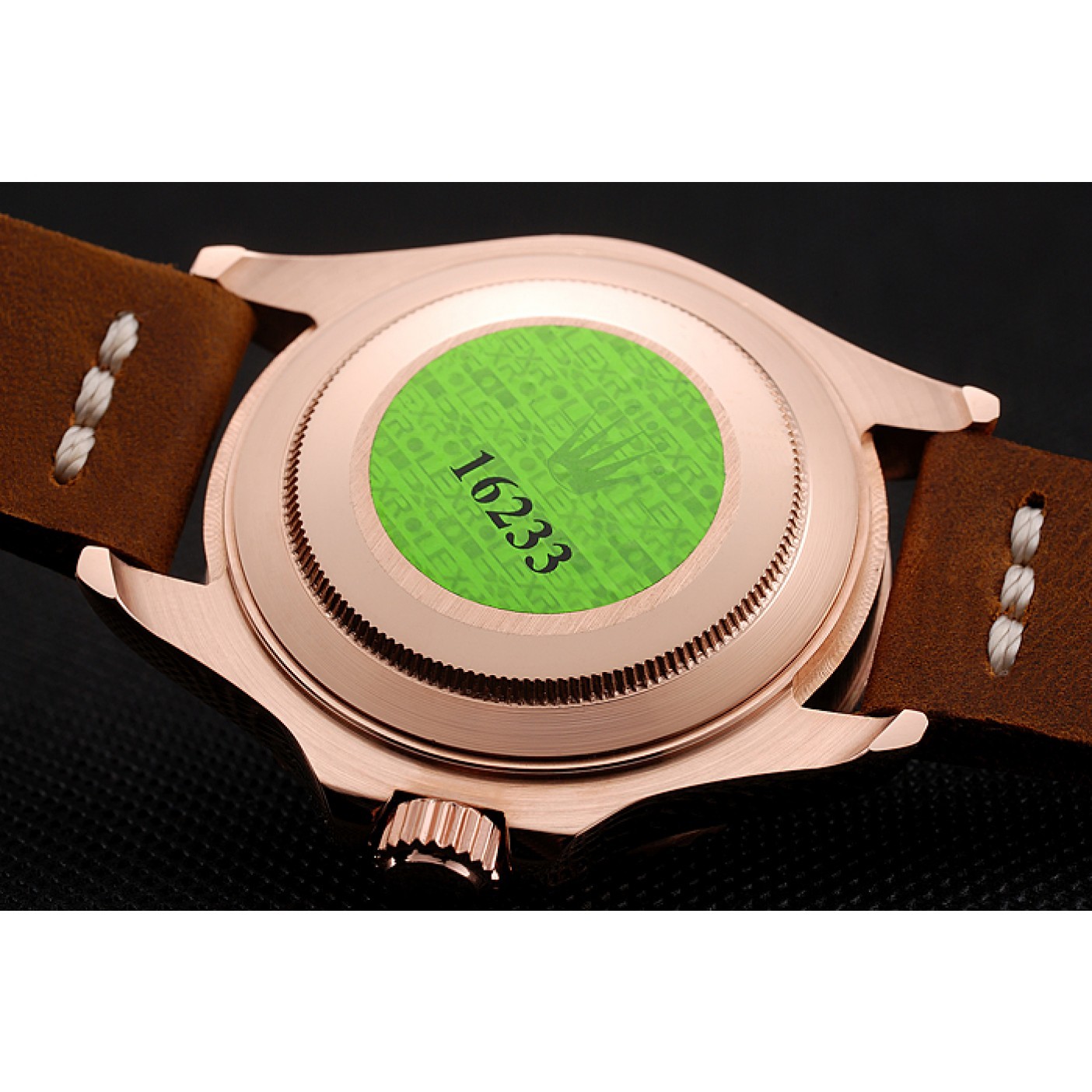 MiroTime Rolex Yacht Master Black Dial Brown Bezel Rose Gold Case Brown Leather Bracelet 1453860